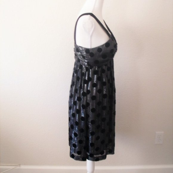 BLACK SIZE 4 MILLY PROM DRESS VELVET TRIM CHIFFON STRIPE AND DOT OVERLAY - Picture 7 of 7